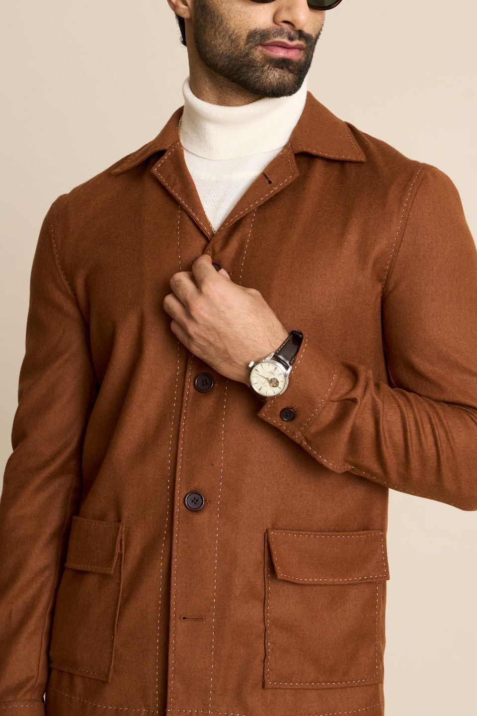 Gargee Designer's TAN FLANNEL SHACKET TOP Gargee