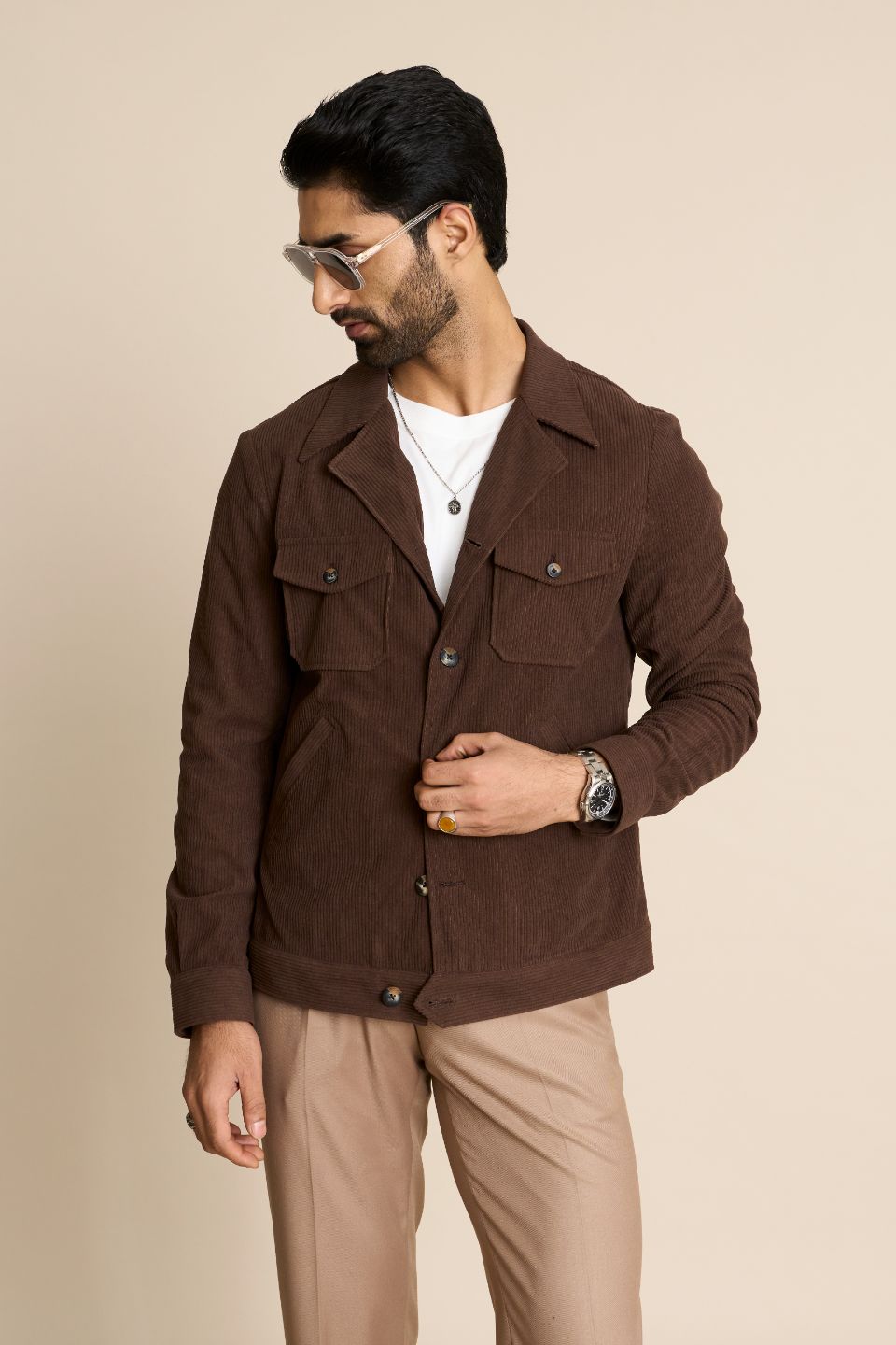 Gargee Designer's TAN CORDUROY SHACKET TOP Gargee