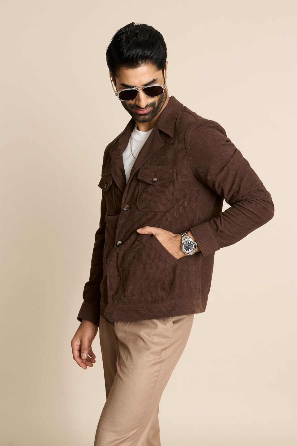 Gargee Designer's TAN CORDUROY SHACKET TOP Gargee