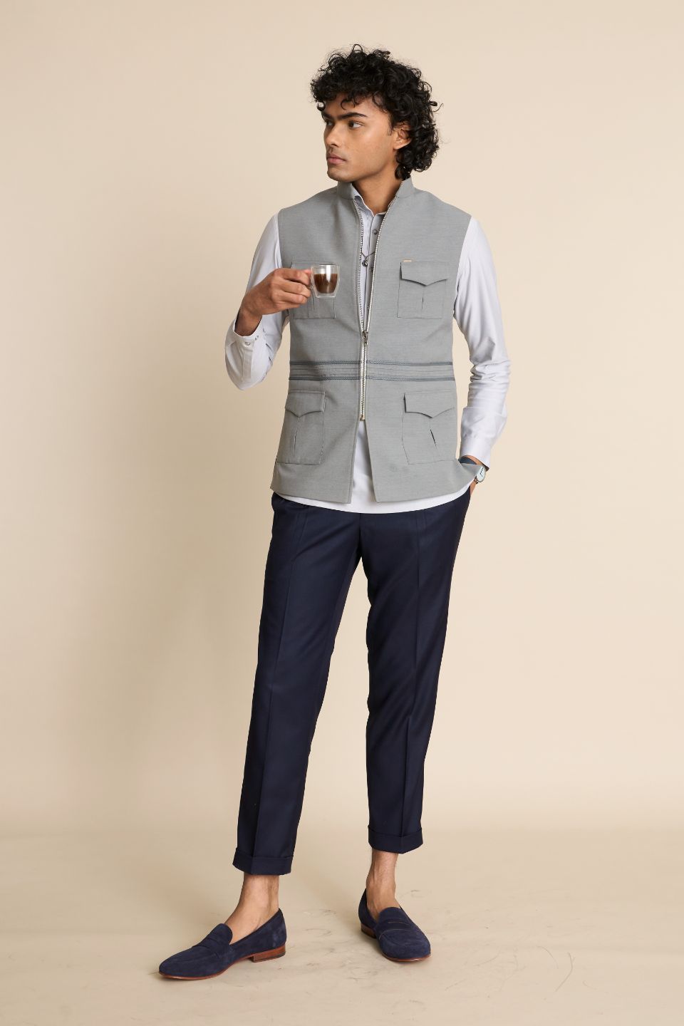 Gargee Designer's GREY ZIPPER DOWN VEST Gargee