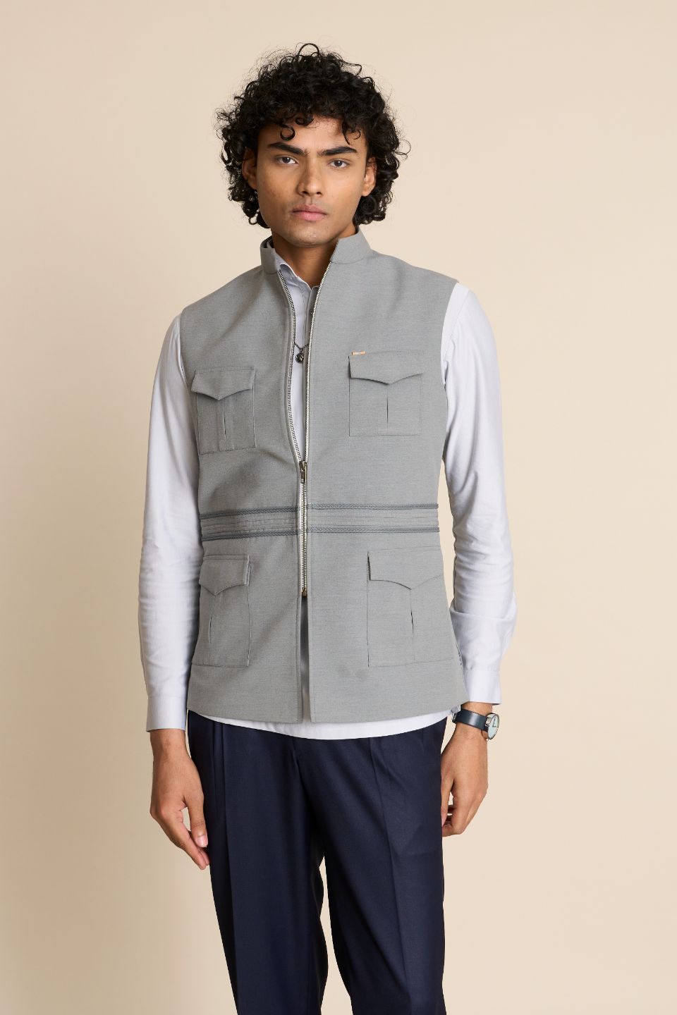 Gargee Designer's GREY ZIPPER DOWN VEST Gargee