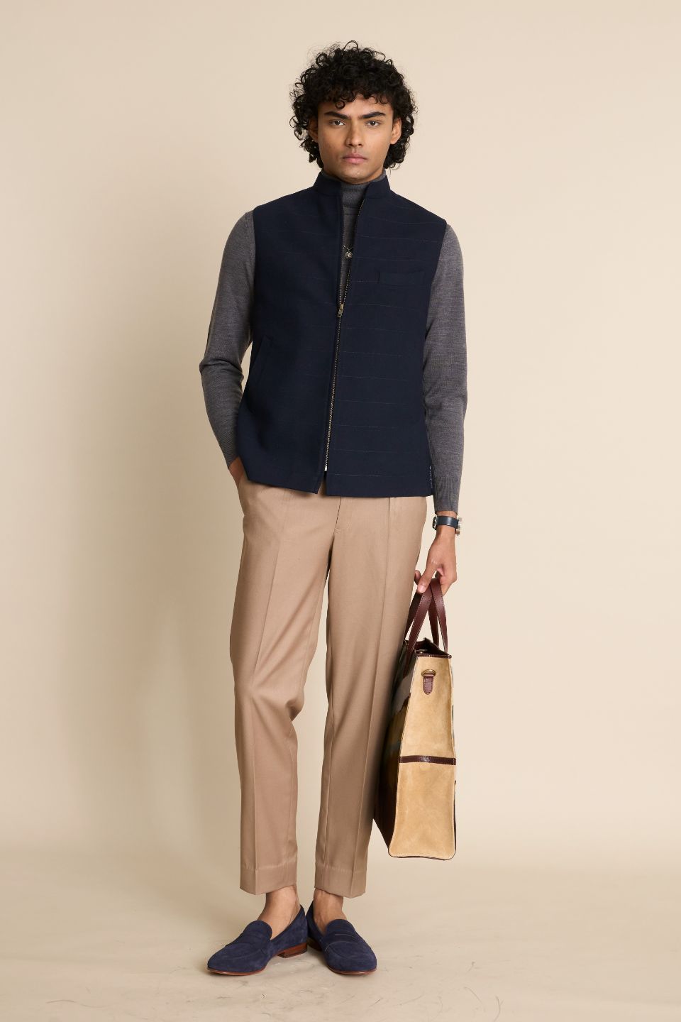 Gargee Designer's BLUE ZIPPER FLANNEL DOWN VEST Gargee