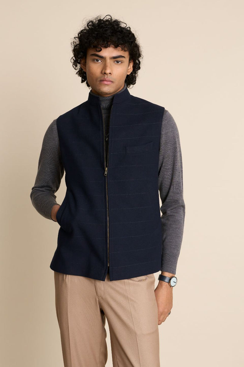 Gargee Designer's BLUE ZIPPER FLANNEL DOWN VEST Gargee