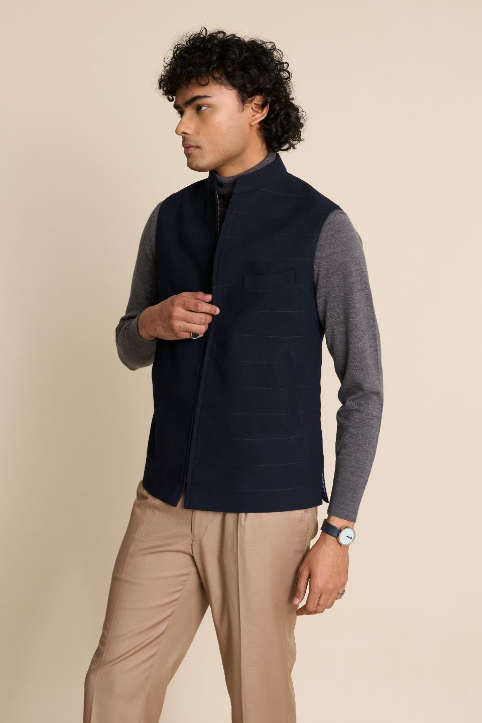 Gargee Designer's BLUE ZIPPER FLANNEL DOWN VEST Gargee
