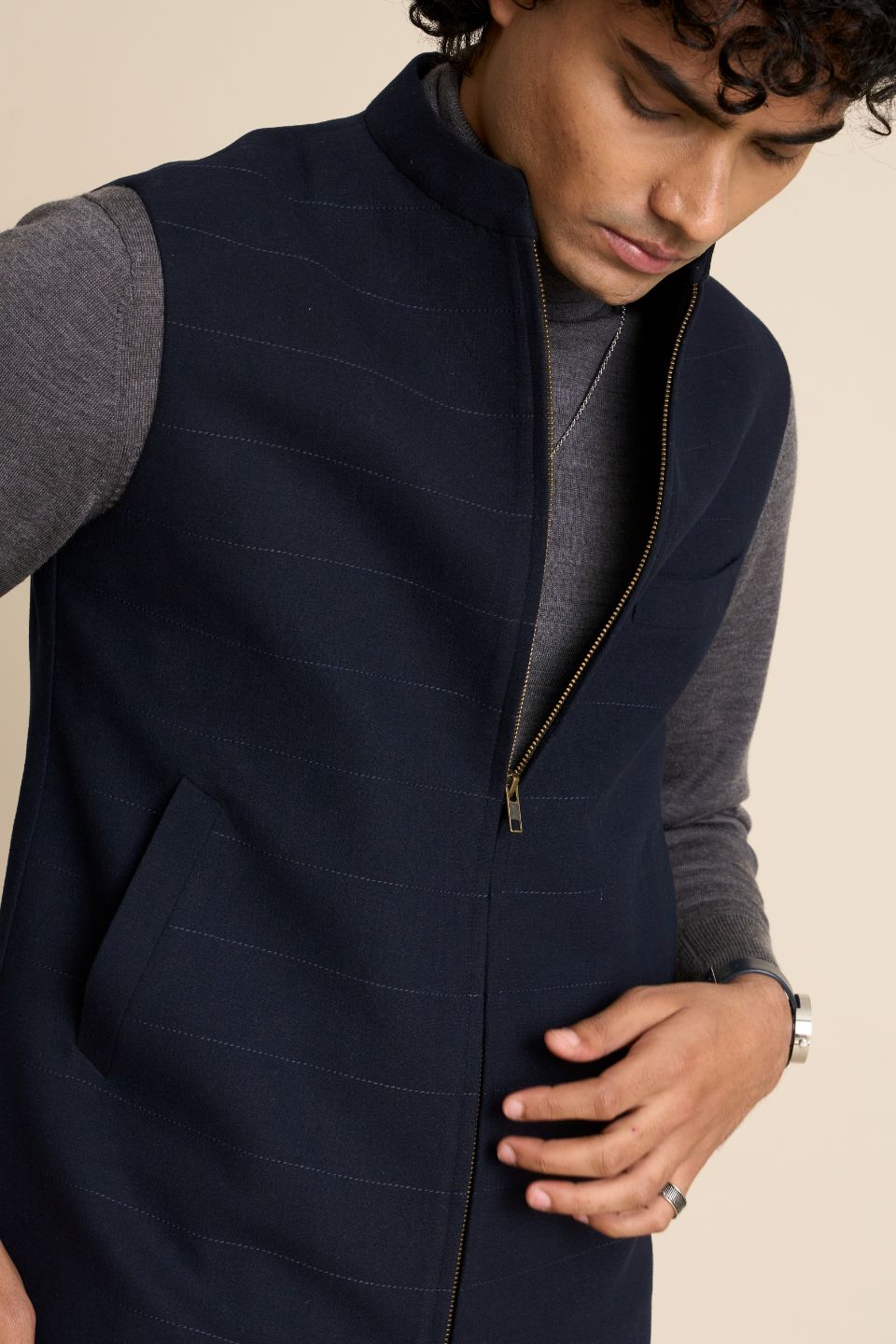 Gargee Designer's BLUE ZIPPER FLANNEL DOWN VEST Gargee