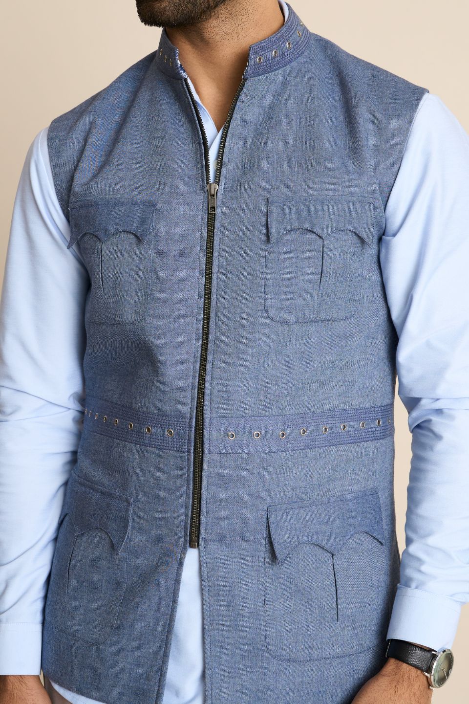 Gargee Designer's DENIM ZIPPER EYELIT DOWN VEST Gargee