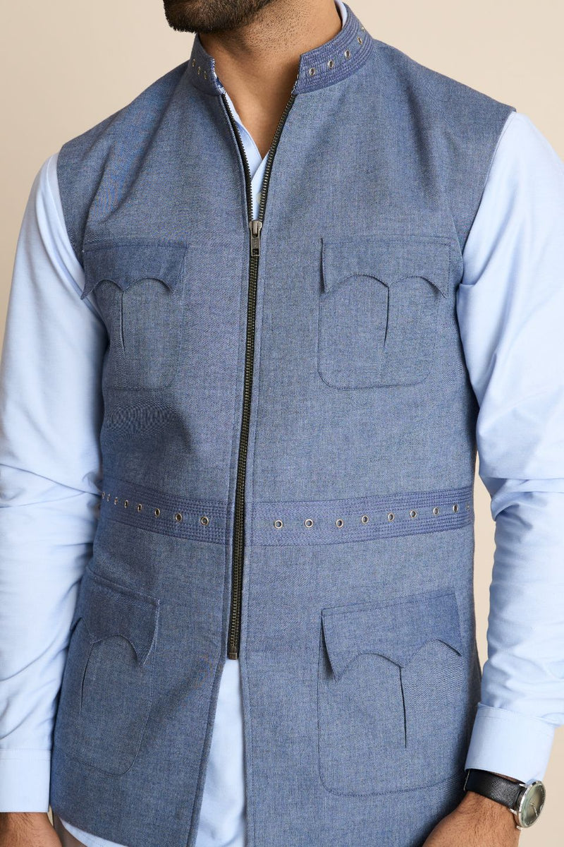 Gargee Designer's DENIM ZIPPER EYELIT DOWN VEST Gargee