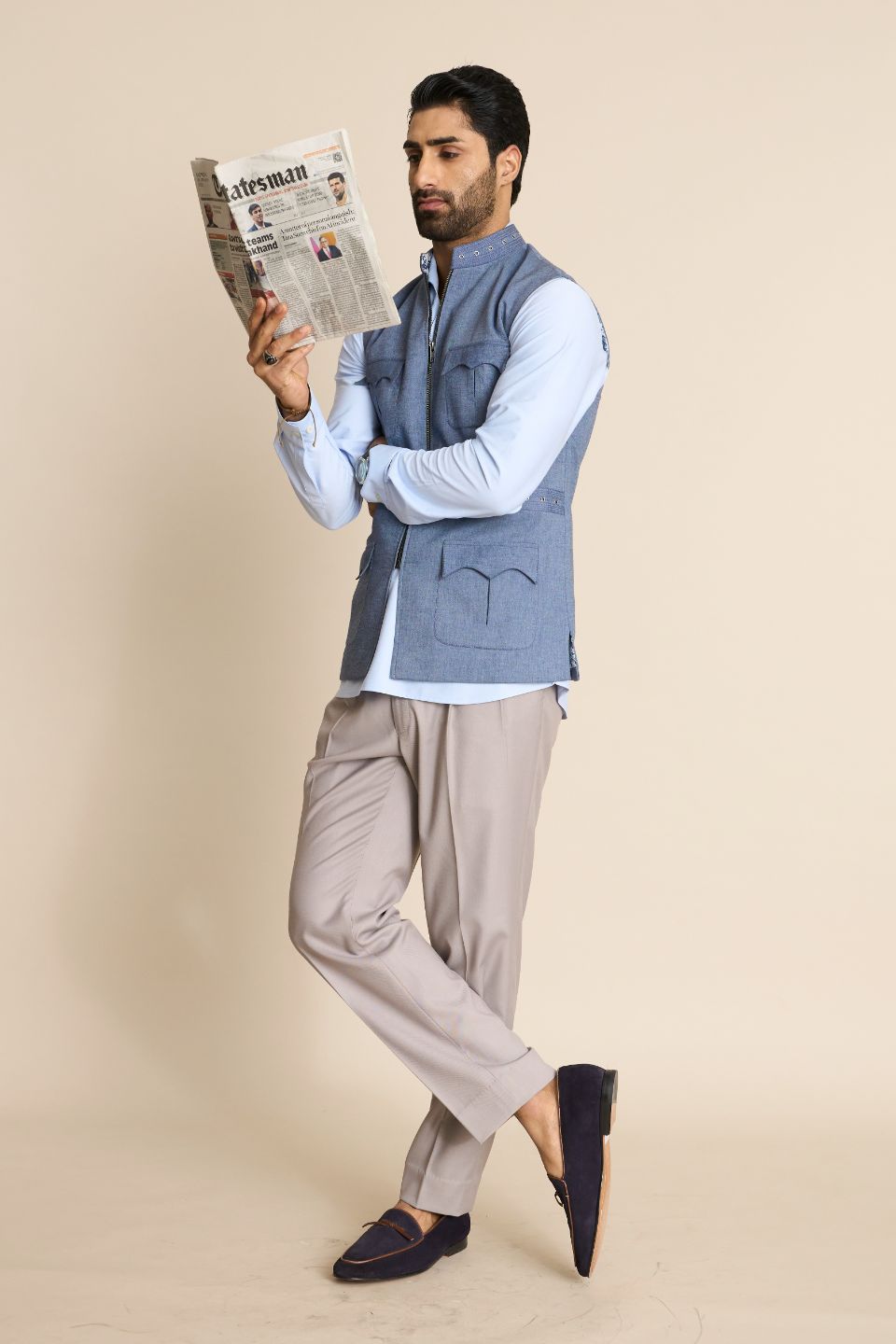 Gargee Designer's DENIM ZIPPER EYELIT DOWN VEST Gargee