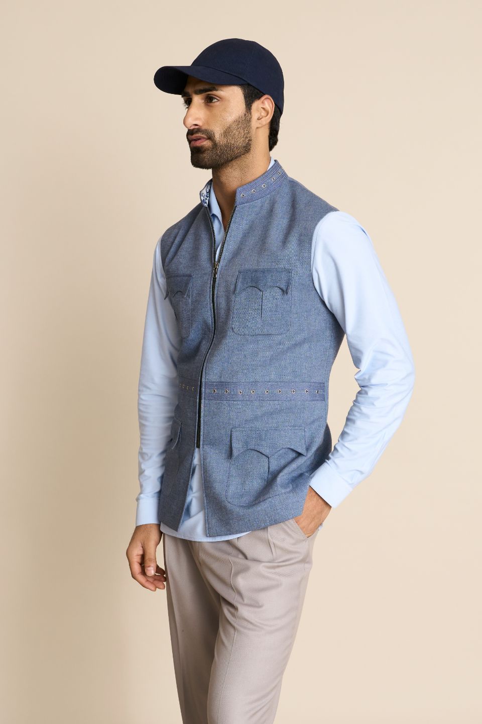 Gargee Designer's DENIM ZIPPER EYELIT DOWN VEST Gargee