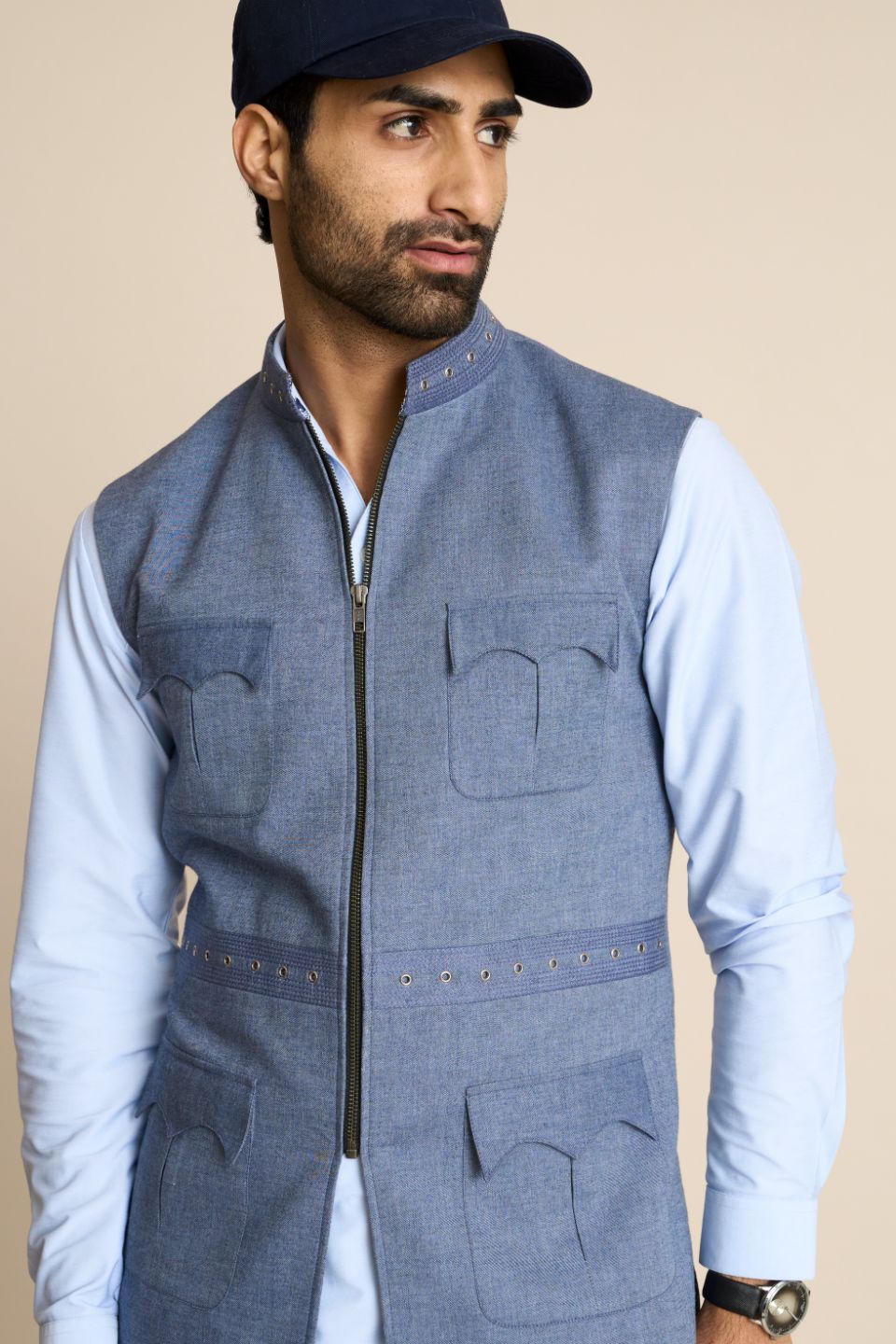 Gargee Designer's DENIM ZIPPER EYELIT DOWN VEST Gargee