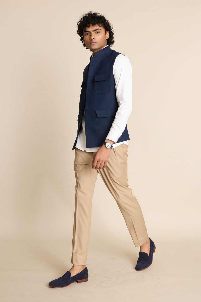 Gargee Designer's BLUE LINEN FUNCTIONAL DOWN VEST Gargee