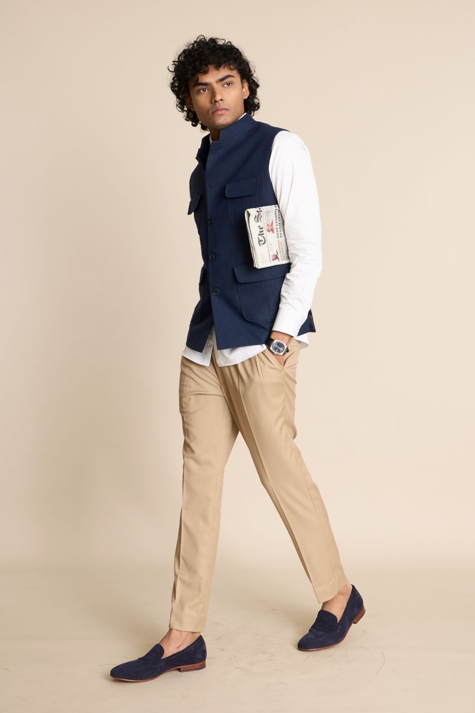 Gargee Designer's BLUE LINEN FUNCTIONAL DOWN VEST Gargee