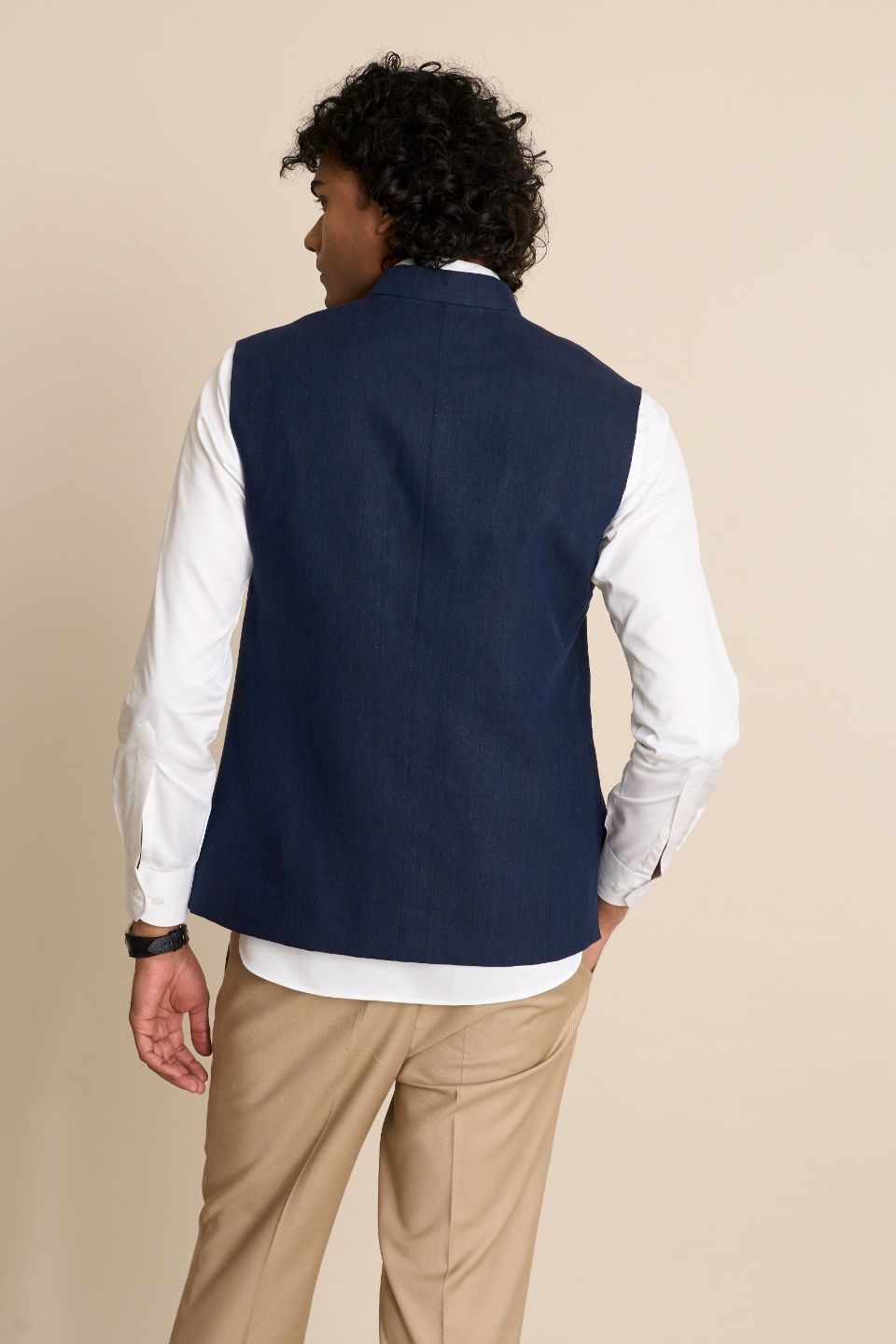 Gargee Designer's BLUE LINEN FUNCTIONAL DOWN VEST Gargee