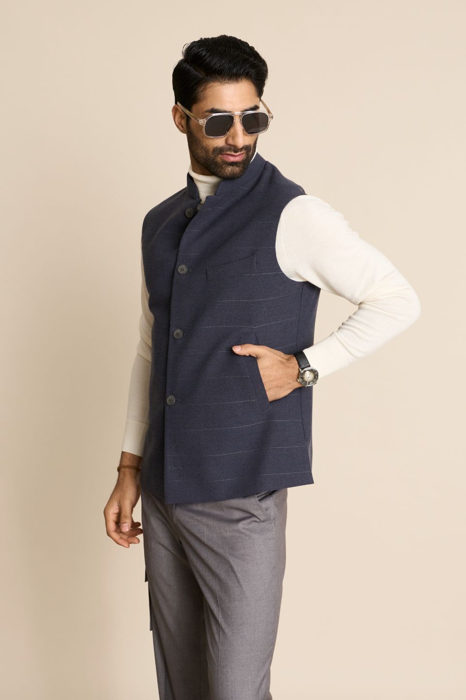 Gargee Designer's GREY FLANNEL DOWN VEST Gargee