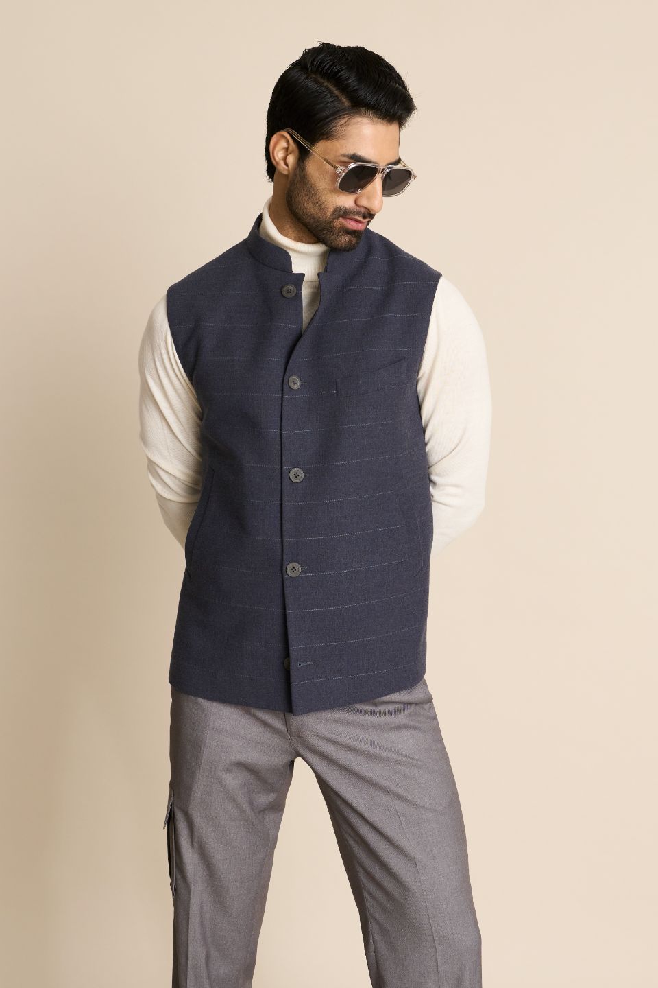 Gargee Designer's GREY FLANNEL DOWN VEST Gargee