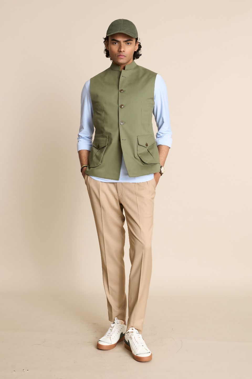 Gargee Designer's GREEN COTTON CASUAL DOWN VEST Gargee