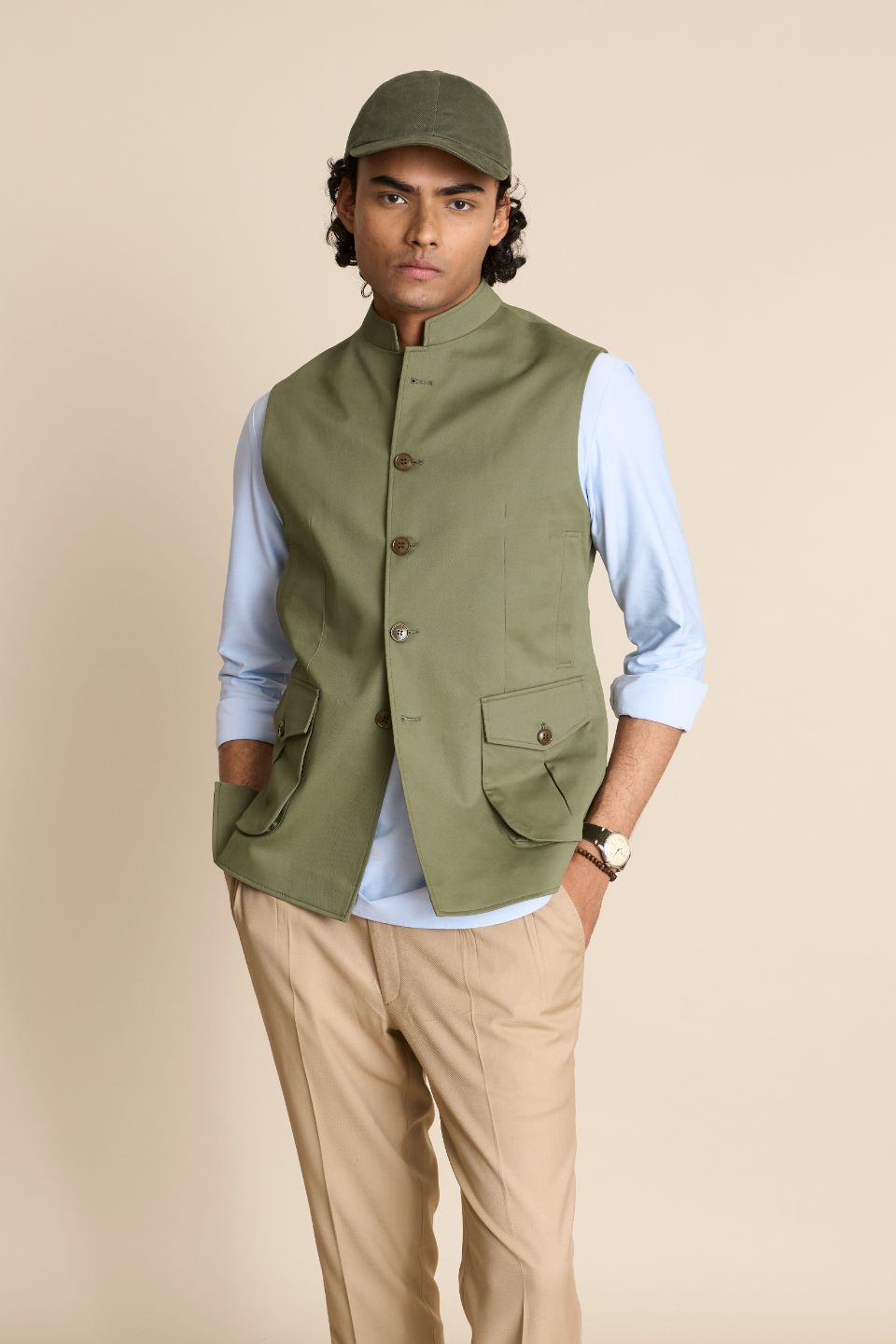 Gargee Designer's GREEN COTTON CASUAL DOWN VEST Gargee