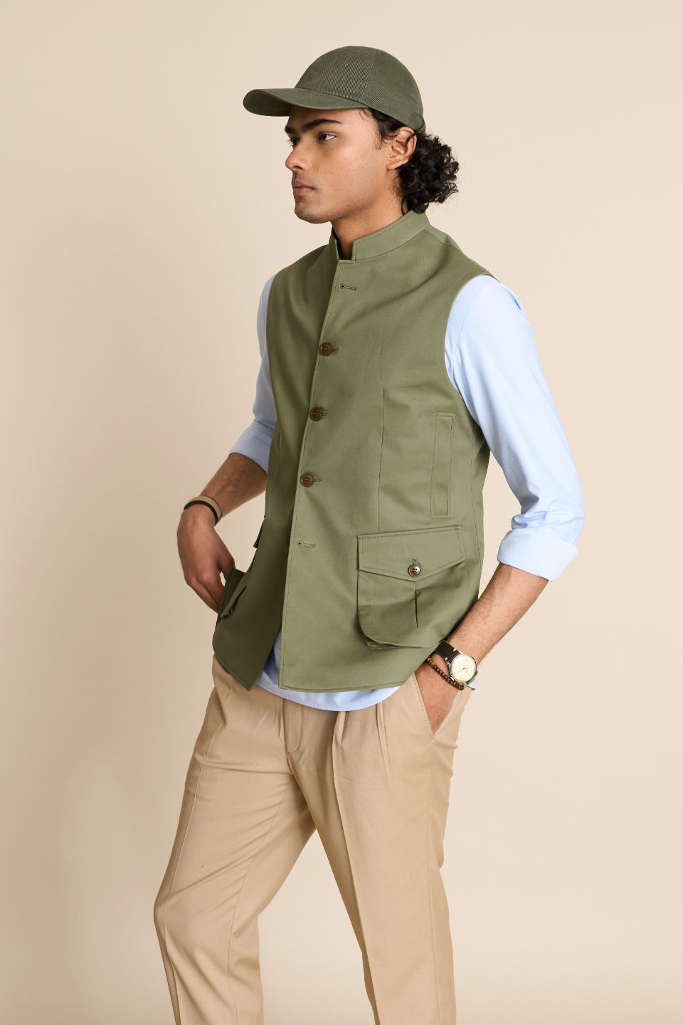 Gargee Designer's GREEN COTTON CASUAL DOWN VEST Gargee