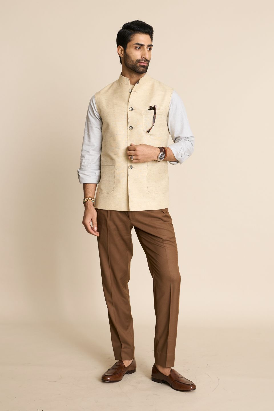 Gargee Designer's STONE LINEN CLASSIC DOWN  VEST Gargee