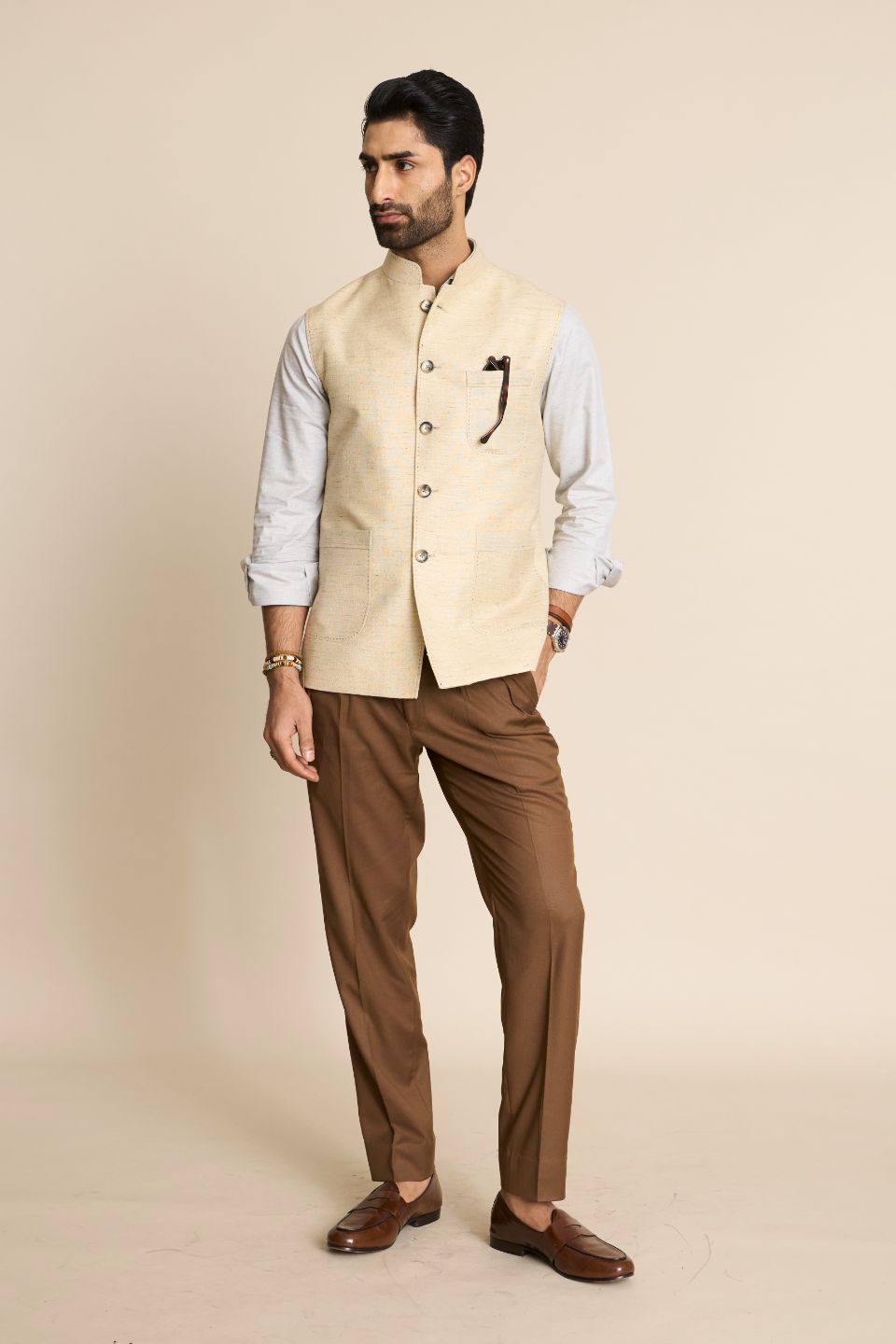 Gargee Designer's STONE LINEN CLASSIC DOWN  VEST Gargee