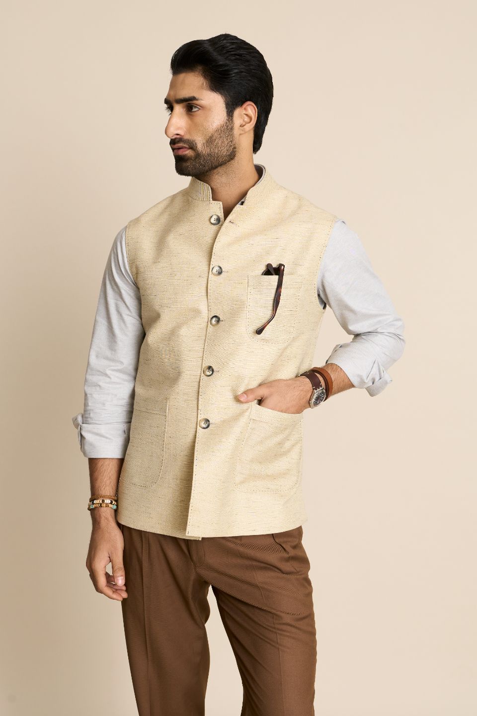Gargee Designer's STONE LINEN CLASSIC DOWN  VEST Gargee