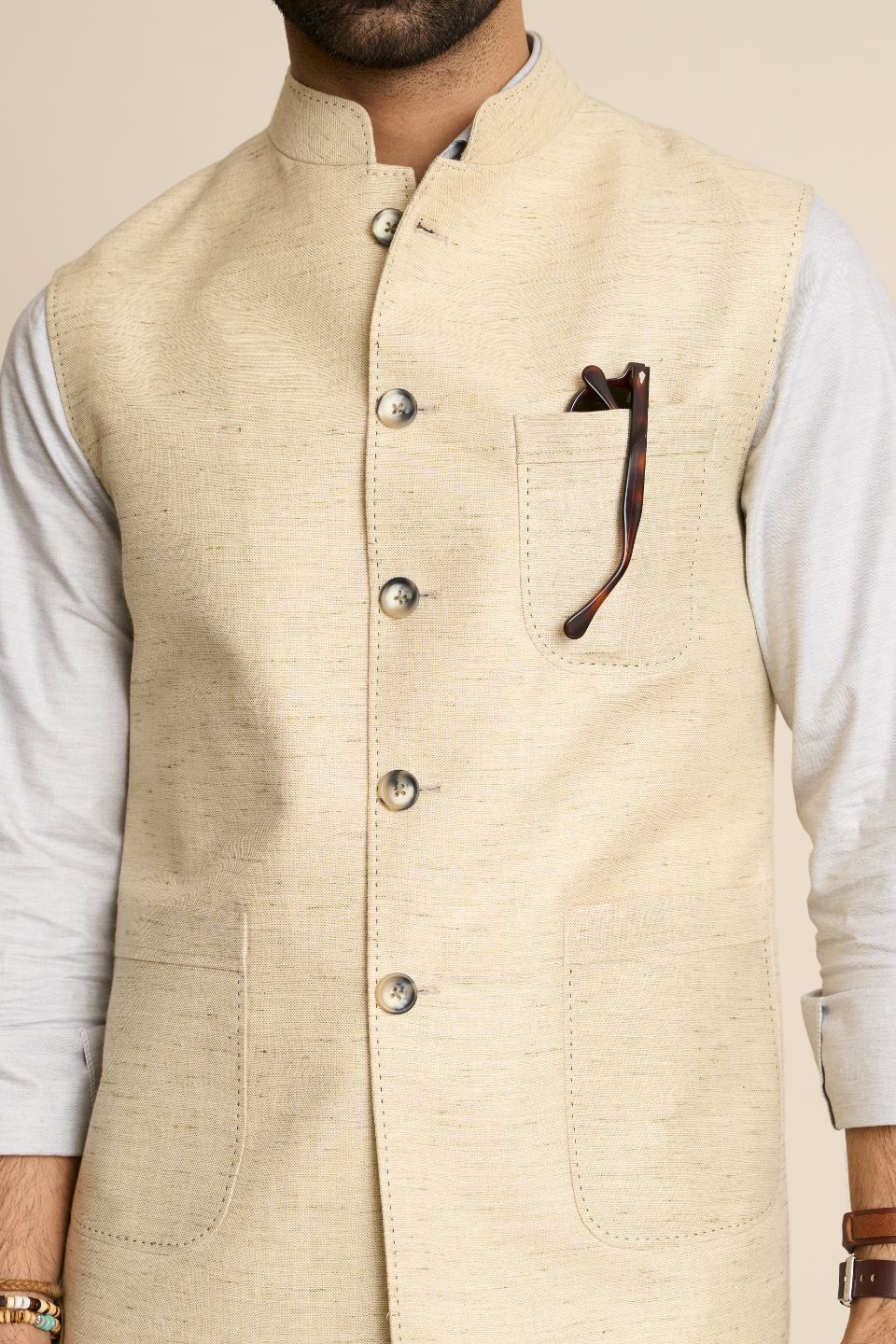 Gargee Designer's STONE LINEN CLASSIC DOWN  VEST Gargee