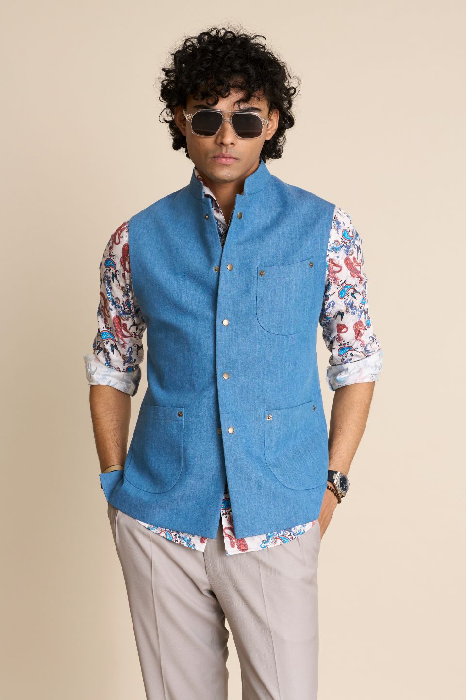 Gargee Designer's DENIM SNAP DOWN VEST Gargee