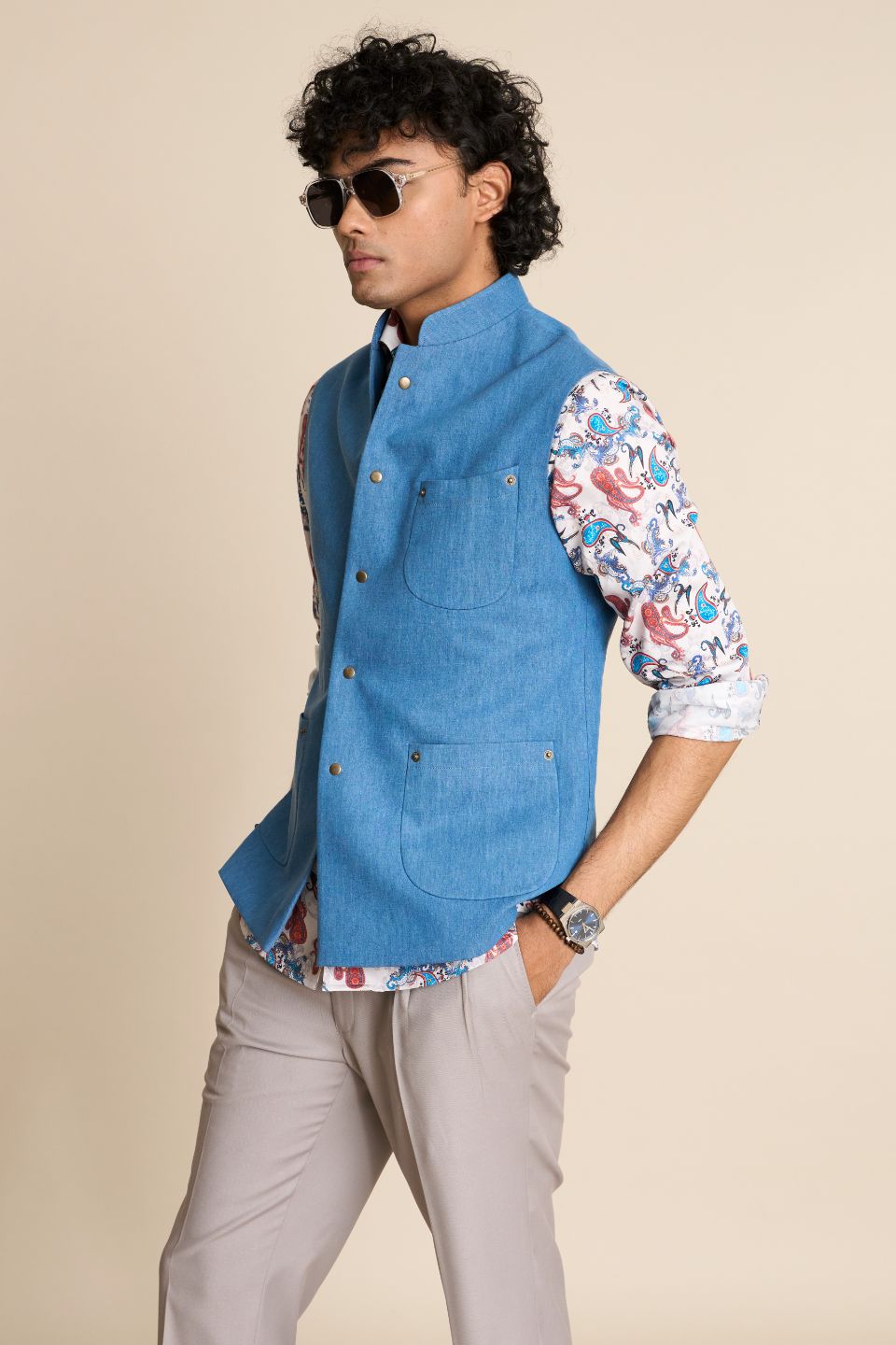 Gargee Designer's DENIM SNAP DOWN VEST Gargee