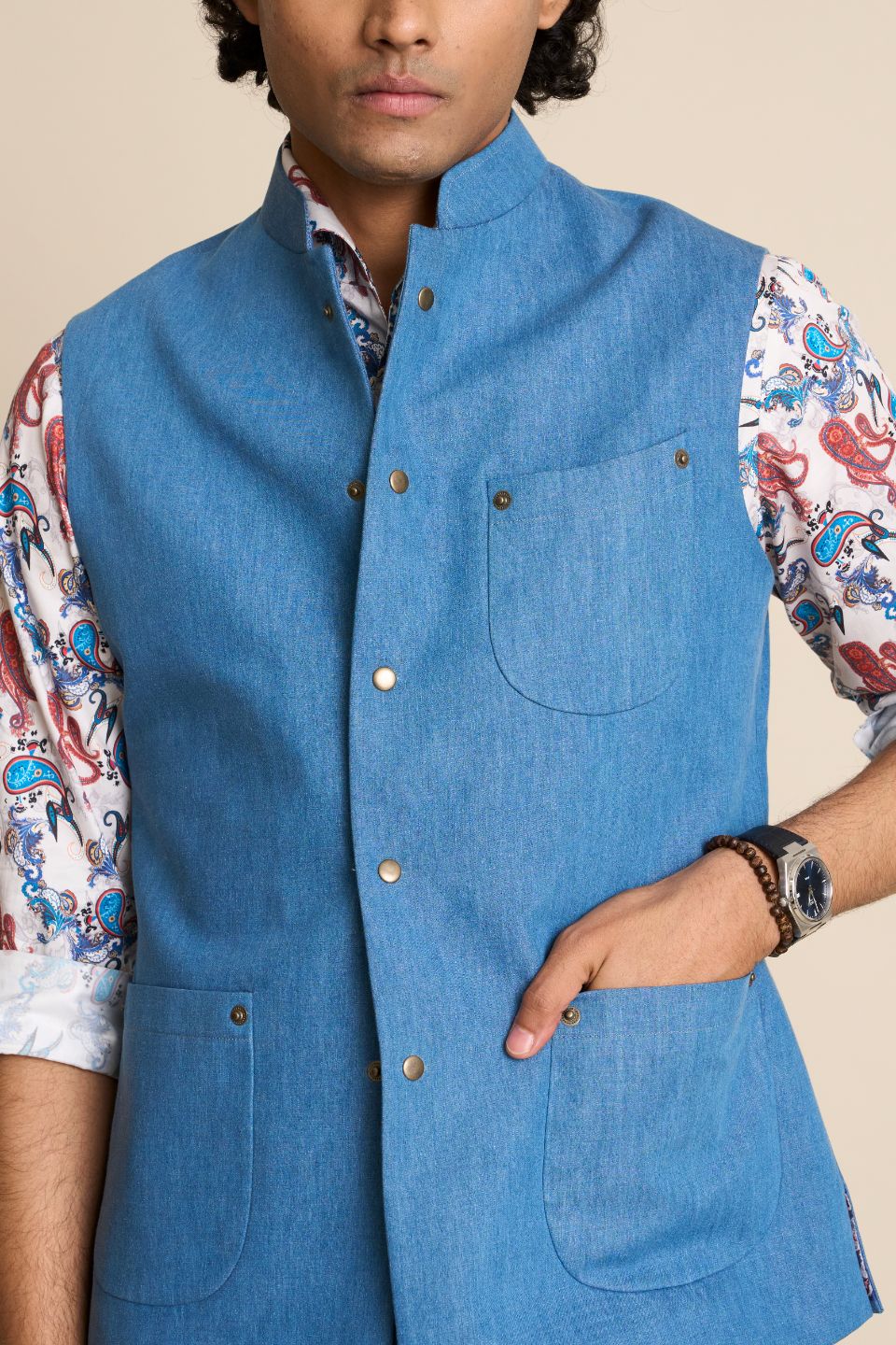 Gargee Designer's DENIM SNAP DOWN VEST Gargee