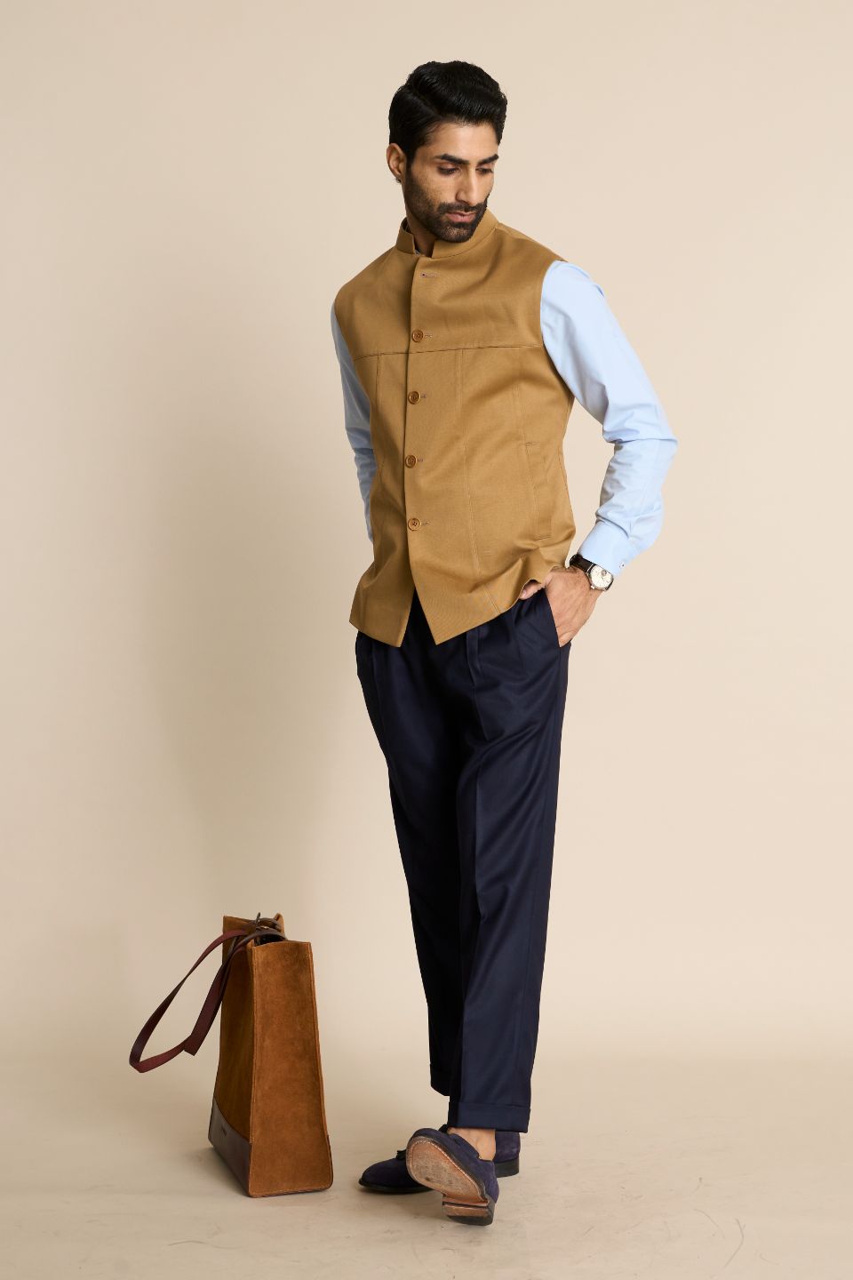 Gargee Designer's BEIGE COTTON ESSENTIAL DOWN VEST Gargee