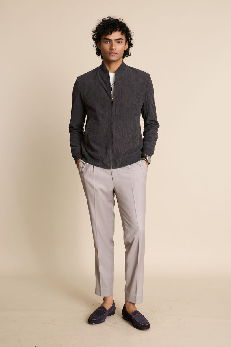Gargee Designer's GREY ZIPPER CORDUROY BOMBER JACKET Gargee
