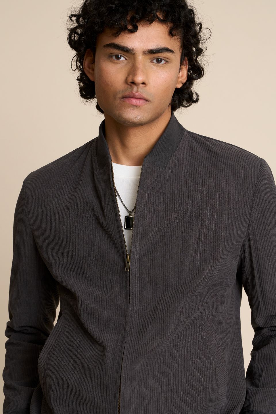 Gargee Designer's GREY ZIPPER CORDUROY BOMBER JACKET Gargee