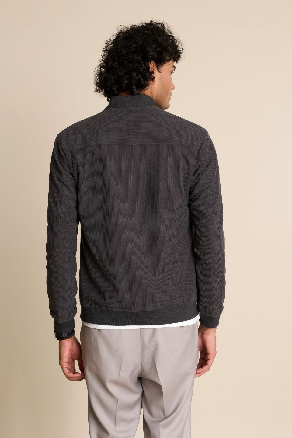Gargee Designer's GREY ZIPPER CORDUROY BOMBER JACKET Gargee