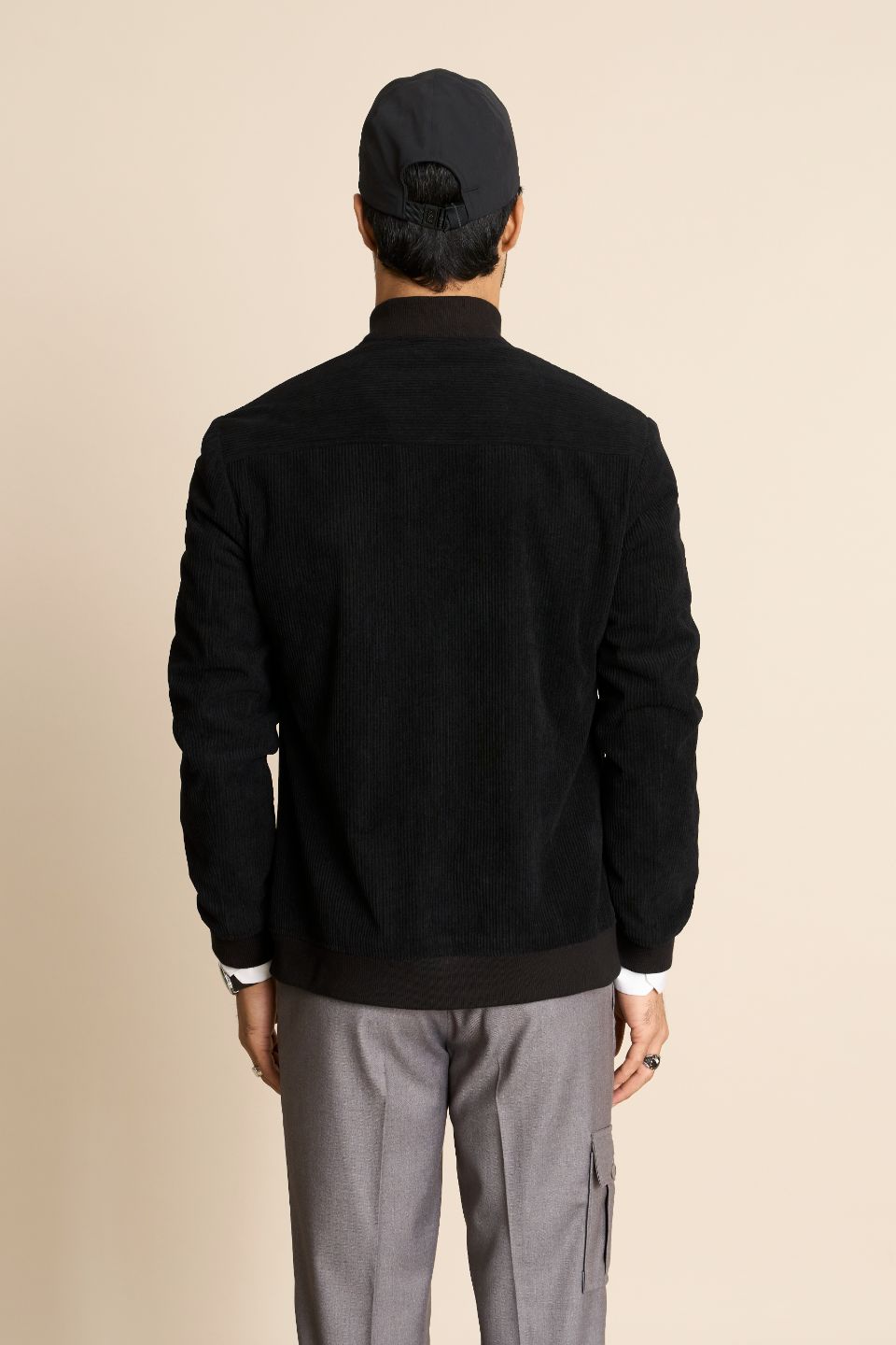 Gargee Designer's BLACK ZIPPER CORDUROY BOMBER JACKET Gargee