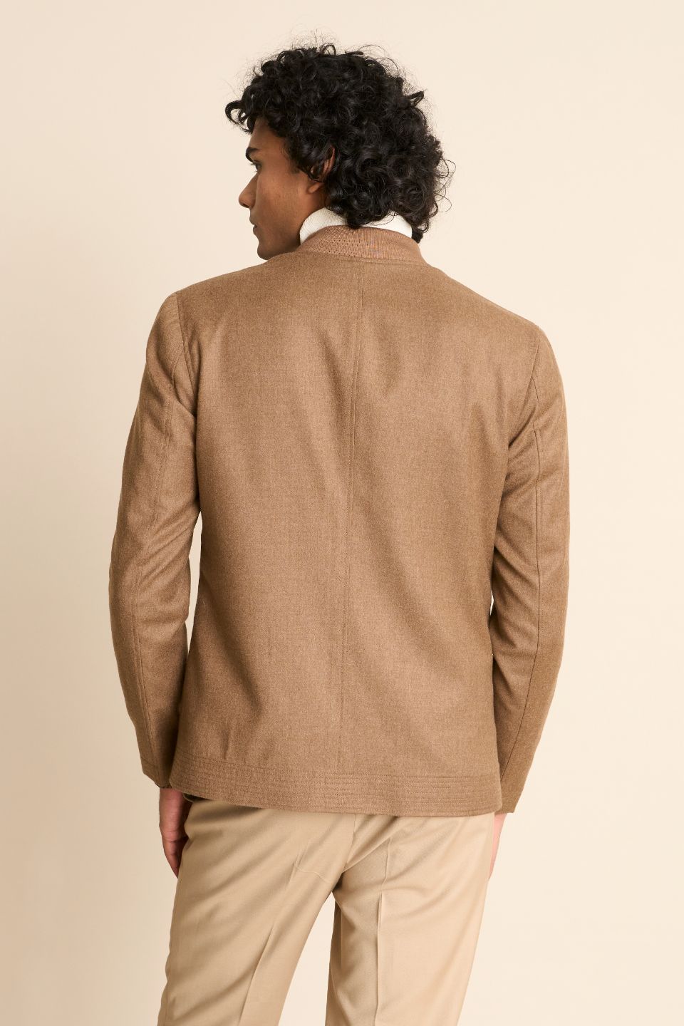 Gargee Designer's TAN FLANNEL BOMBER JACKET Gargee