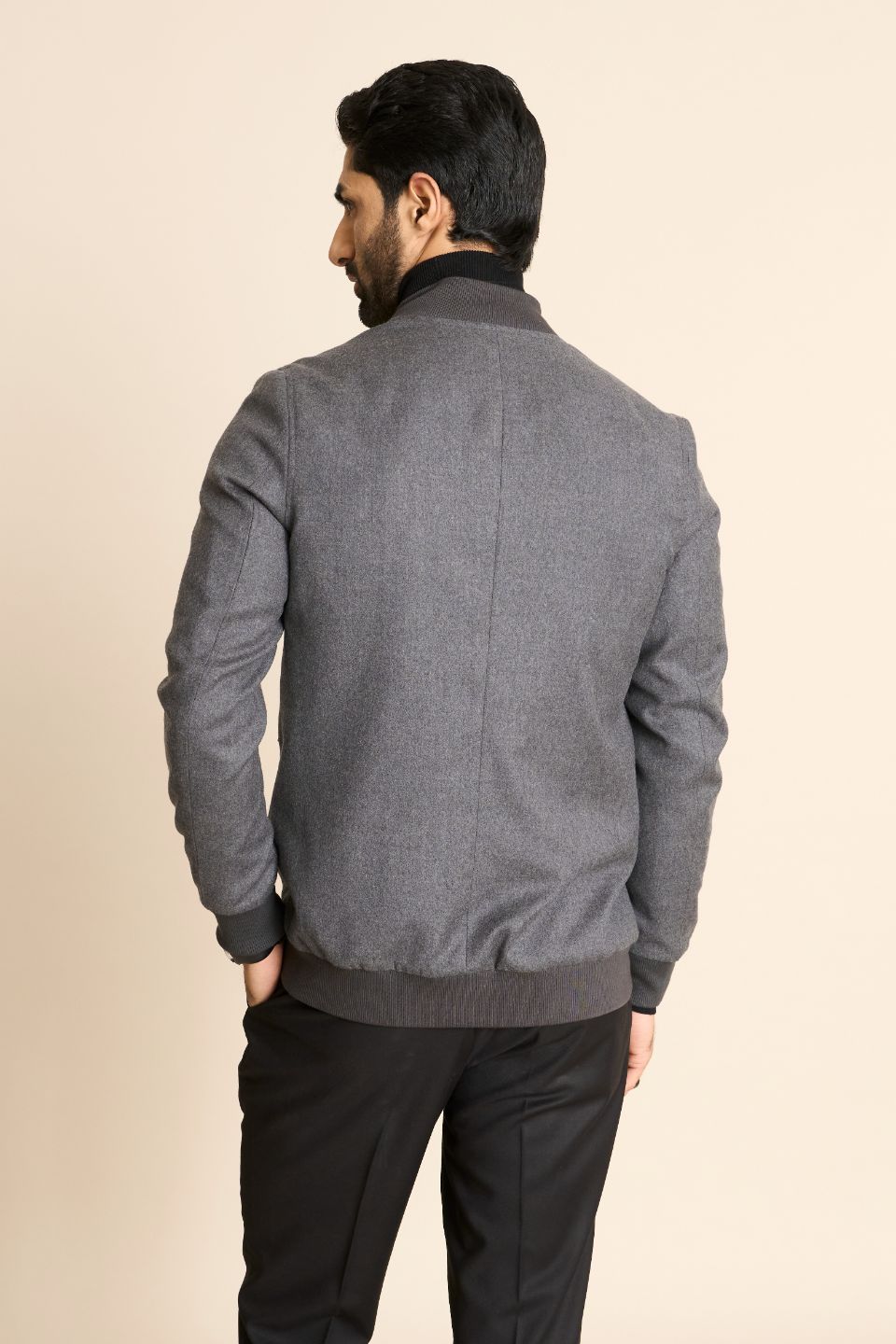 Gargee Designer's GREY FLANNEL BOMBER JACKET Gargee