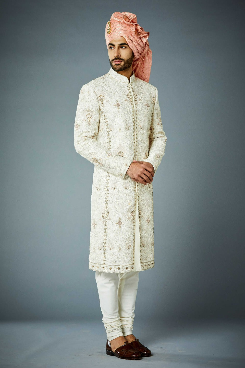 Gargee Designer's IVORY ECCENTRIC TONAL EMBROIDERED SHERWANI SET Gargee