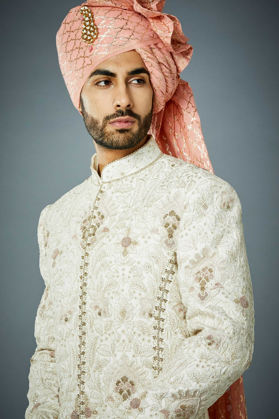 Gargee Designer's IVORY ECCENTRIC TONAL EMBROIDERED SHERWANI SET Gargee