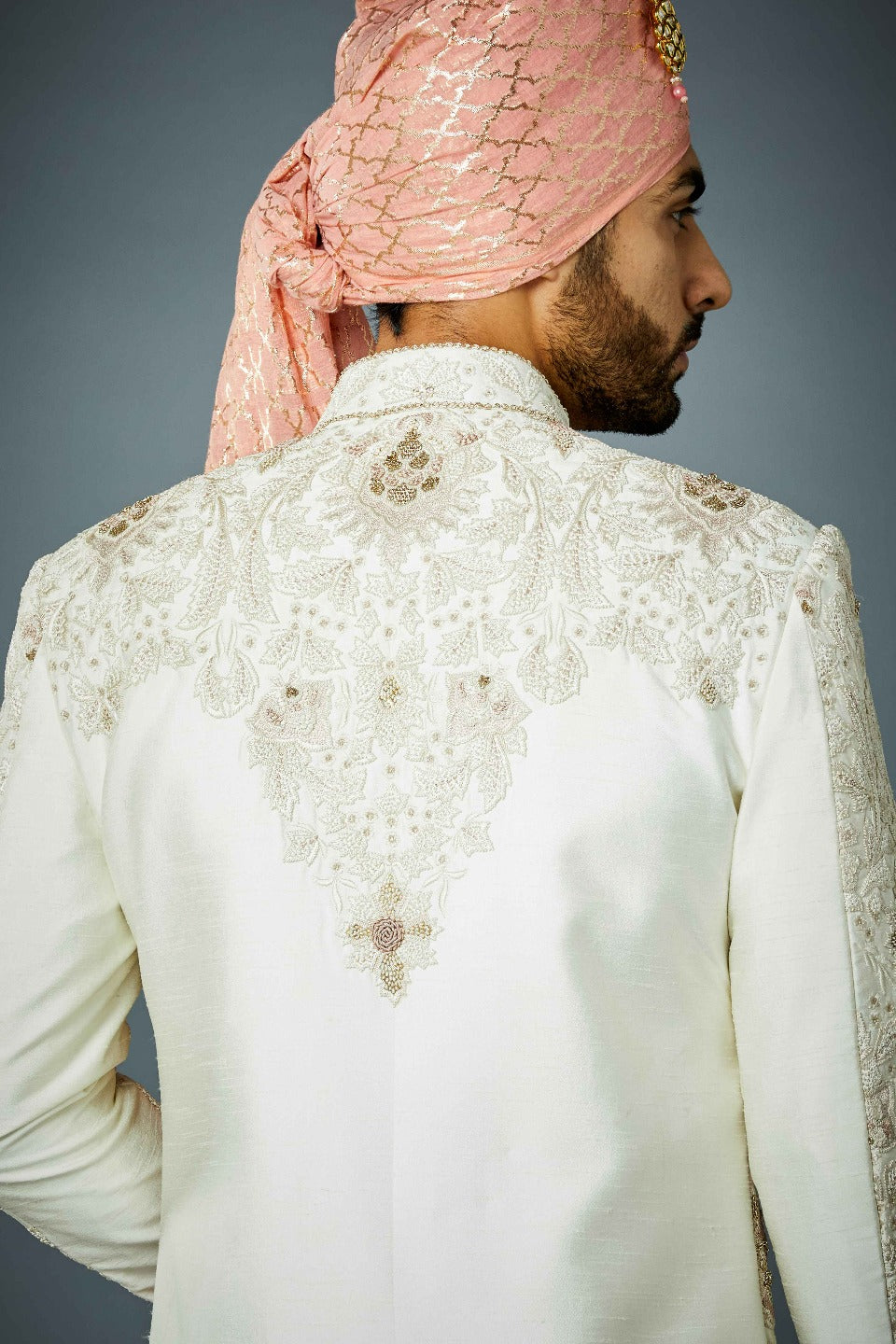Gargee Designer's IVORY ECCENTRIC TONAL EMBROIDERED SHERWANI SET Gargee
