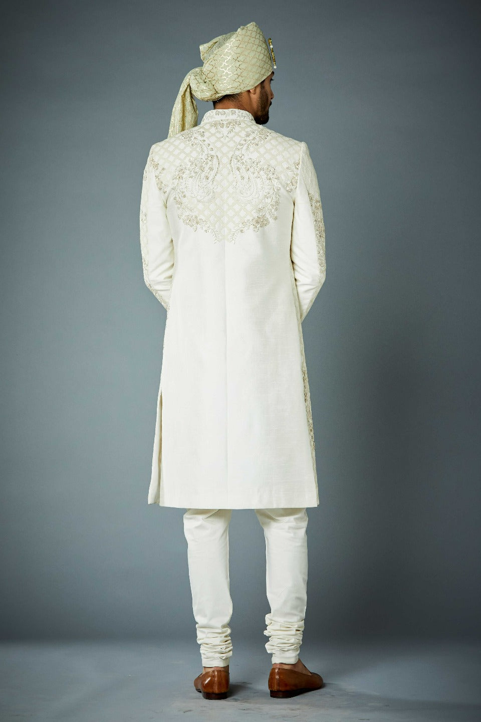 Gargee Designer's IVORY UNCONVENTIONAL TONAL EMBROIDERED SHERWANI SET Gargee