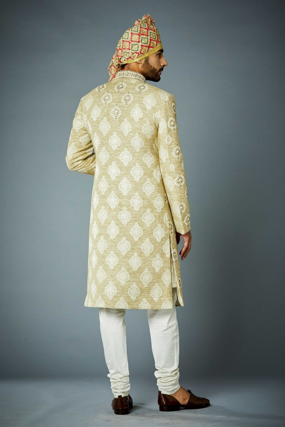 Gargee Designer's BEIGE VINTAGE BUTI EMBROIDERED SHERWANI SET Gargee