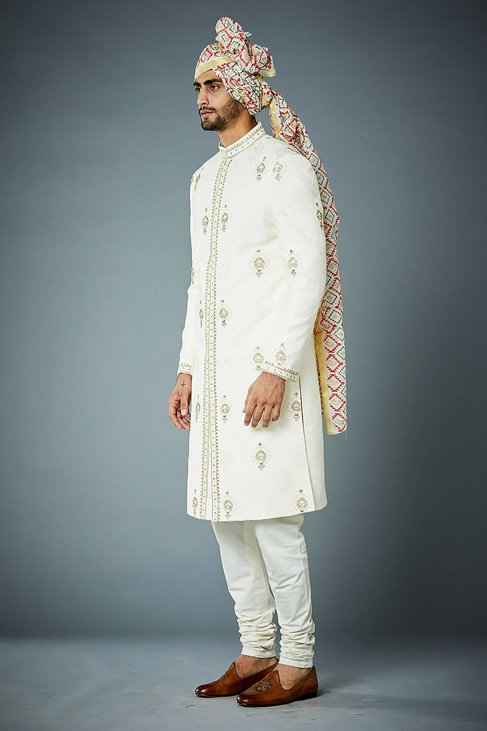Gargee Designer's IVORY QUINTESSENTIAL BUTI EMBROIDERED SHERWANI SET Gargee