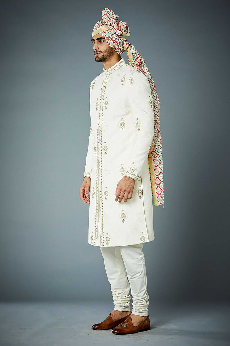 Gargee Designer's IVORY QUINTESSENTIAL BUTI EMBROIDERED SHERWANI SET Gargee