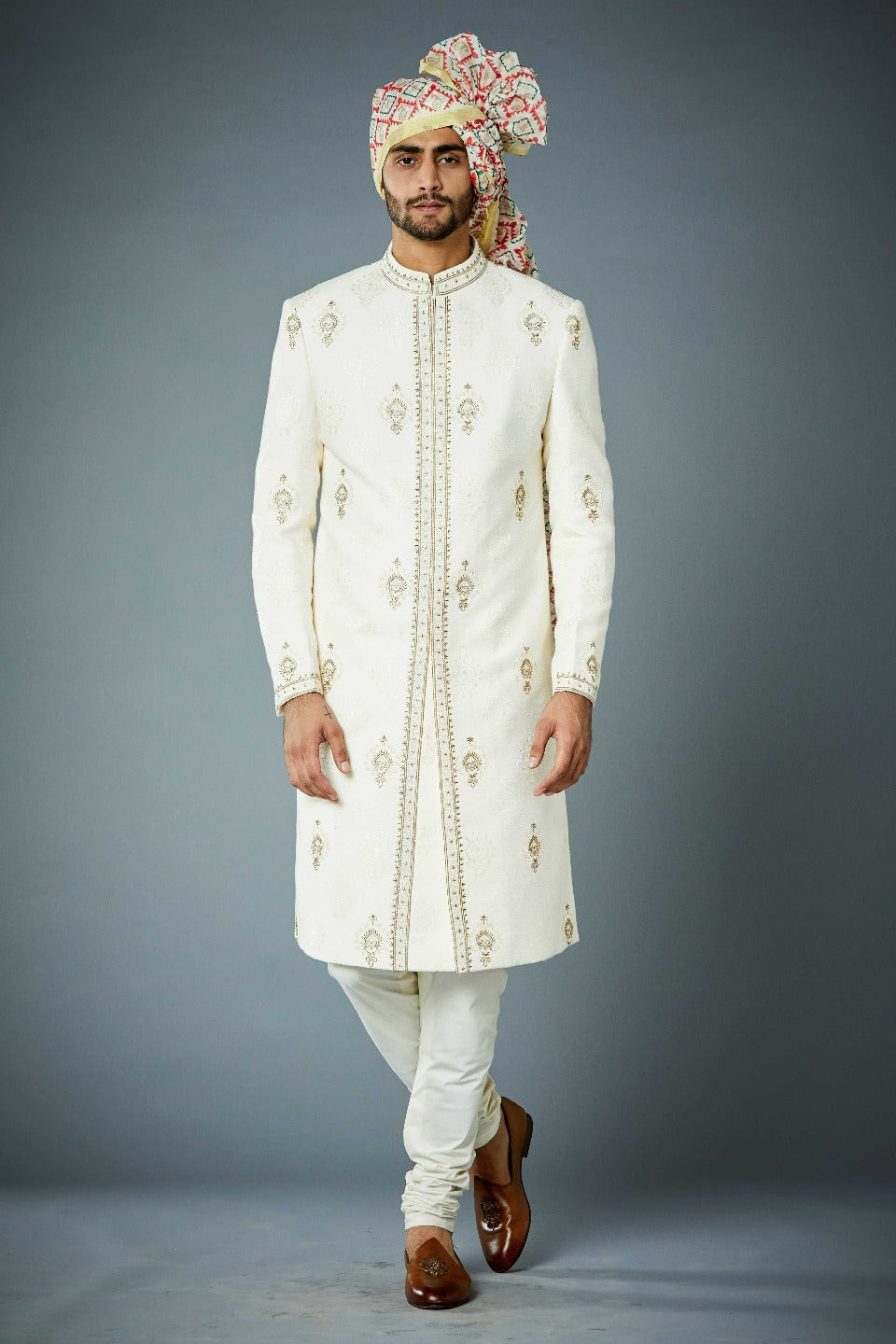 Gargee Designer's IVORY QUINTESSENTIAL BUTI EMBROIDERED SHERWANI SET Gargee