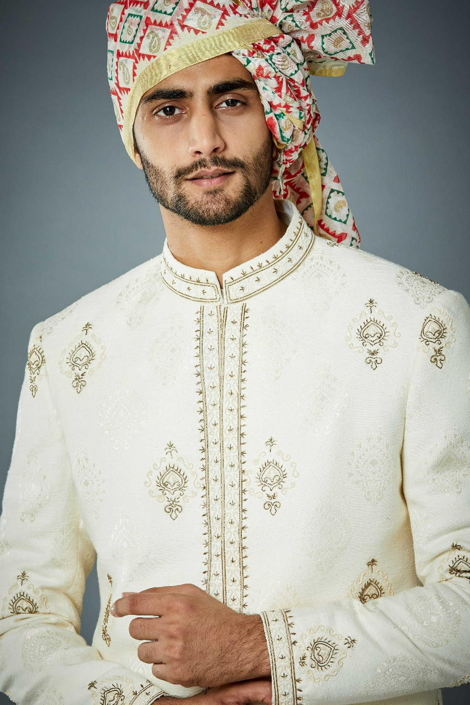 Gargee Designer's IVORY QUINTESSENTIAL BUTI EMBROIDERED SHERWANI SET Gargee