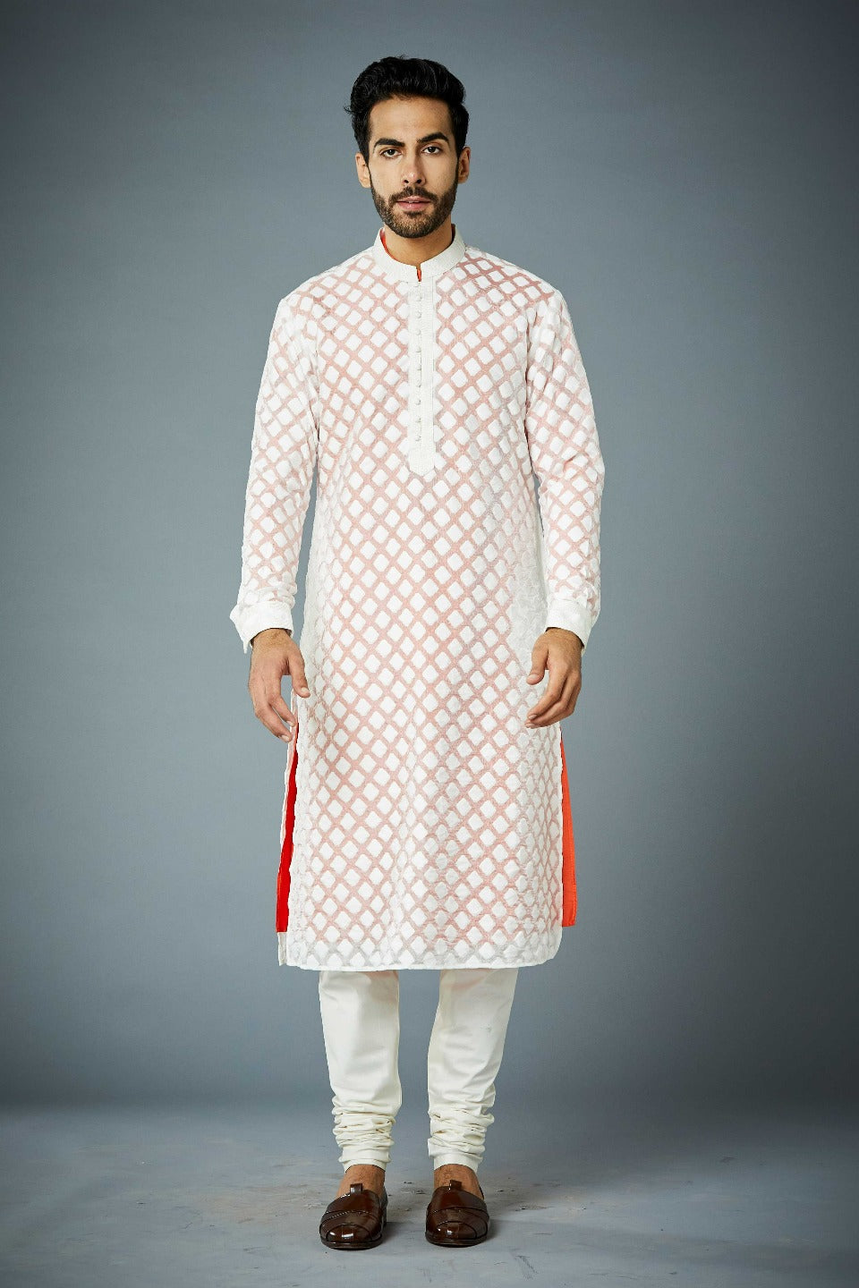 Gargee Designer's WHITE SPATIAL TRANSLUCENT TENCIL KURTA SET Gargee