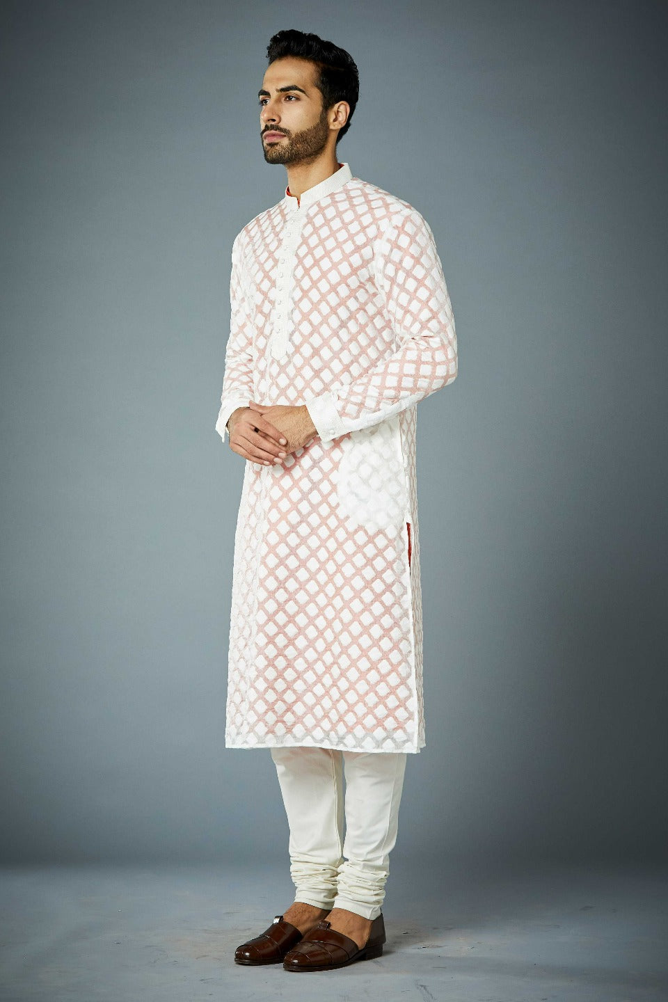 Gargee Designer's WHITE SPATIAL TRANSLUCENT TENCIL KURTA SET Gargee