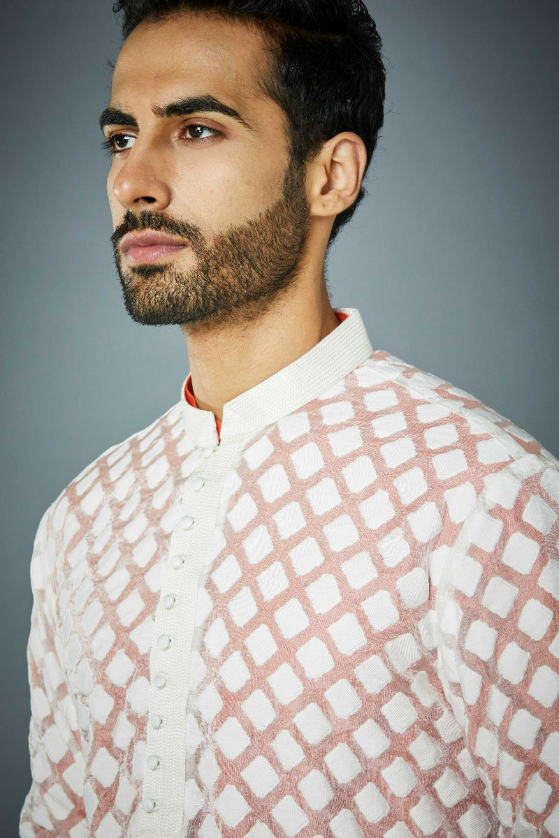 Gargee Designer's WHITE SPATIAL TRANSLUCENT TENCIL KURTA SET Gargee