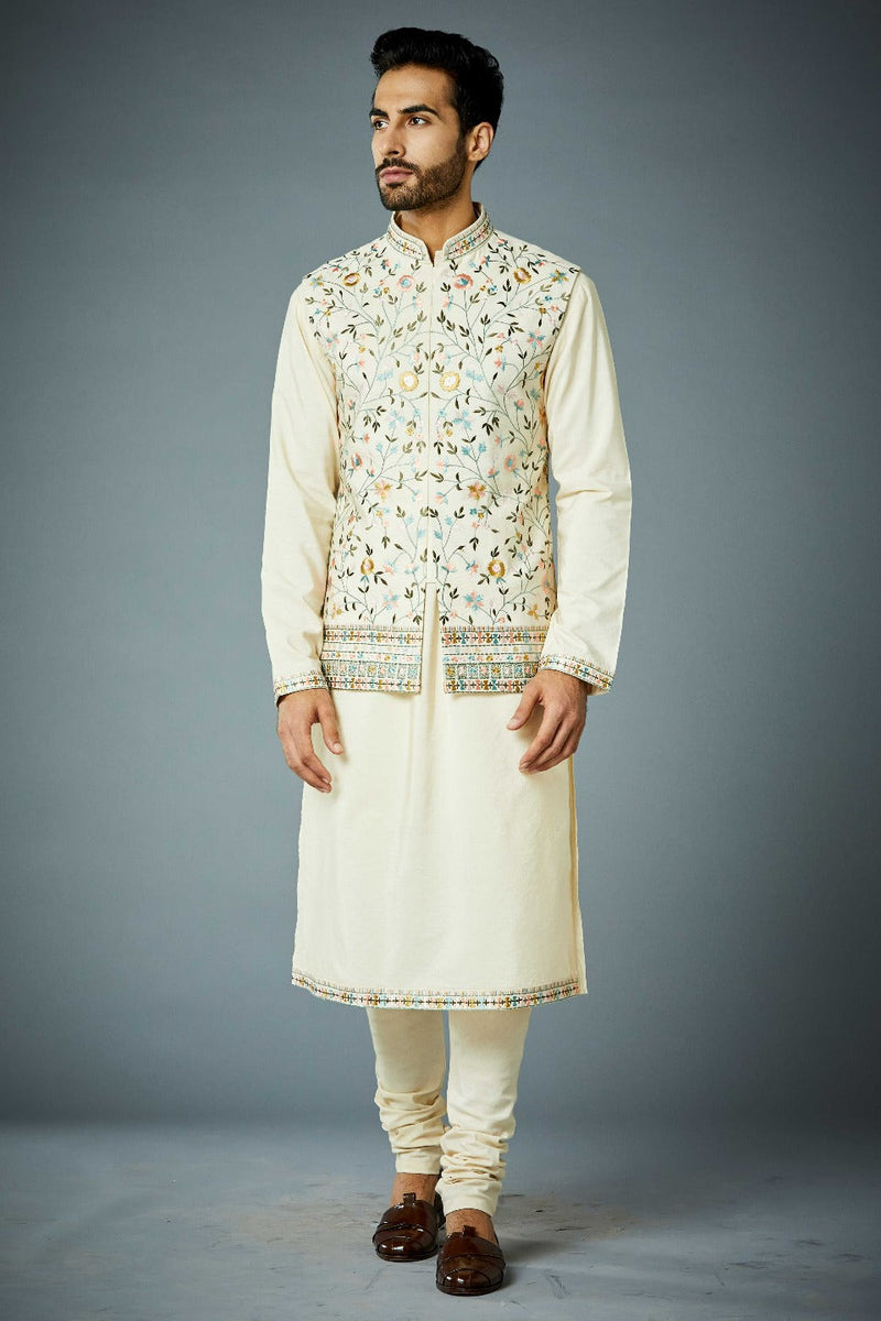 Gargee Designer's MULTICOLORED FLORAL EMBROIDERED BUNDI SET Gargee