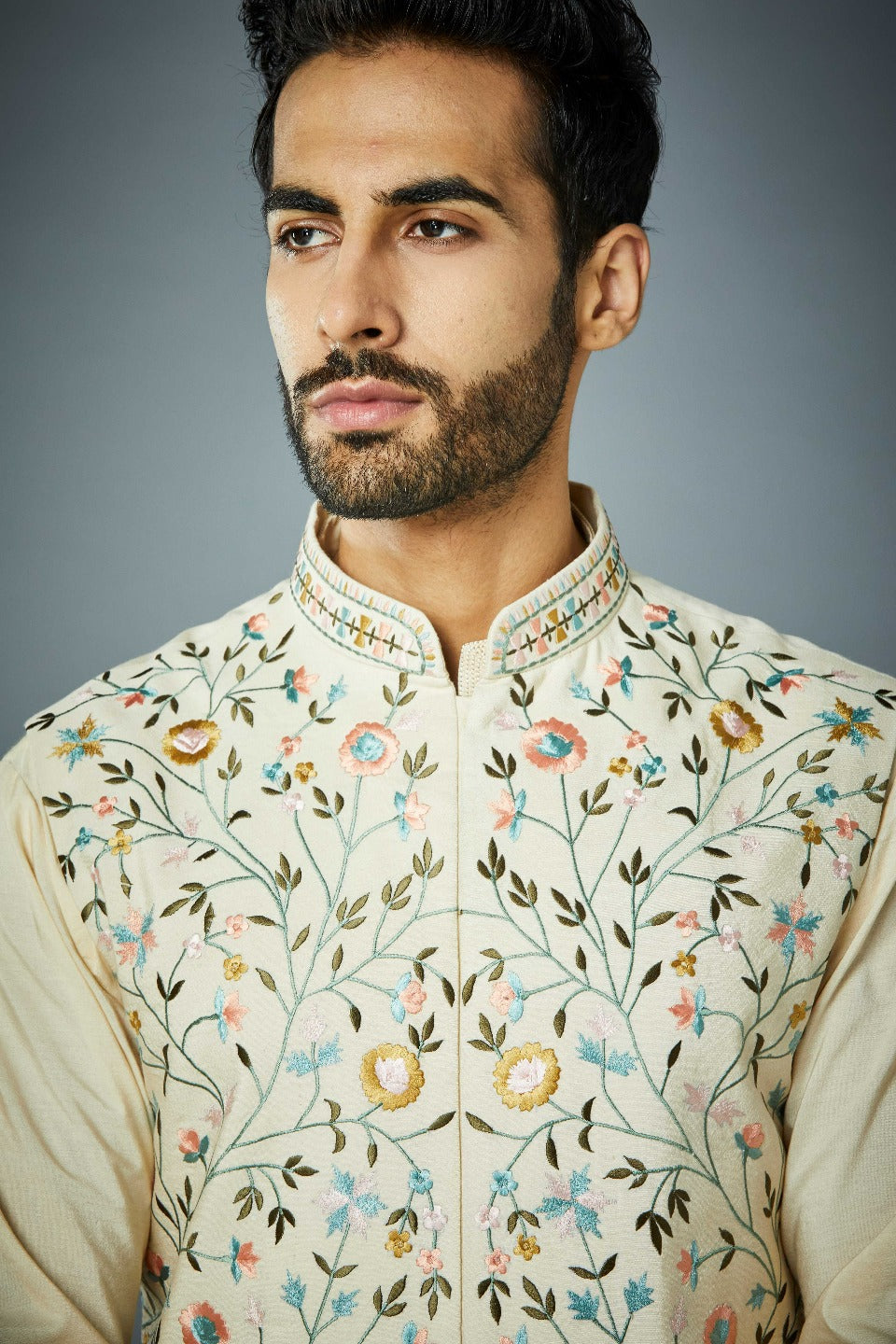 Gargee Designer's MULTICOLORED FLORAL EMBROIDERED BUNDI SET Gargee